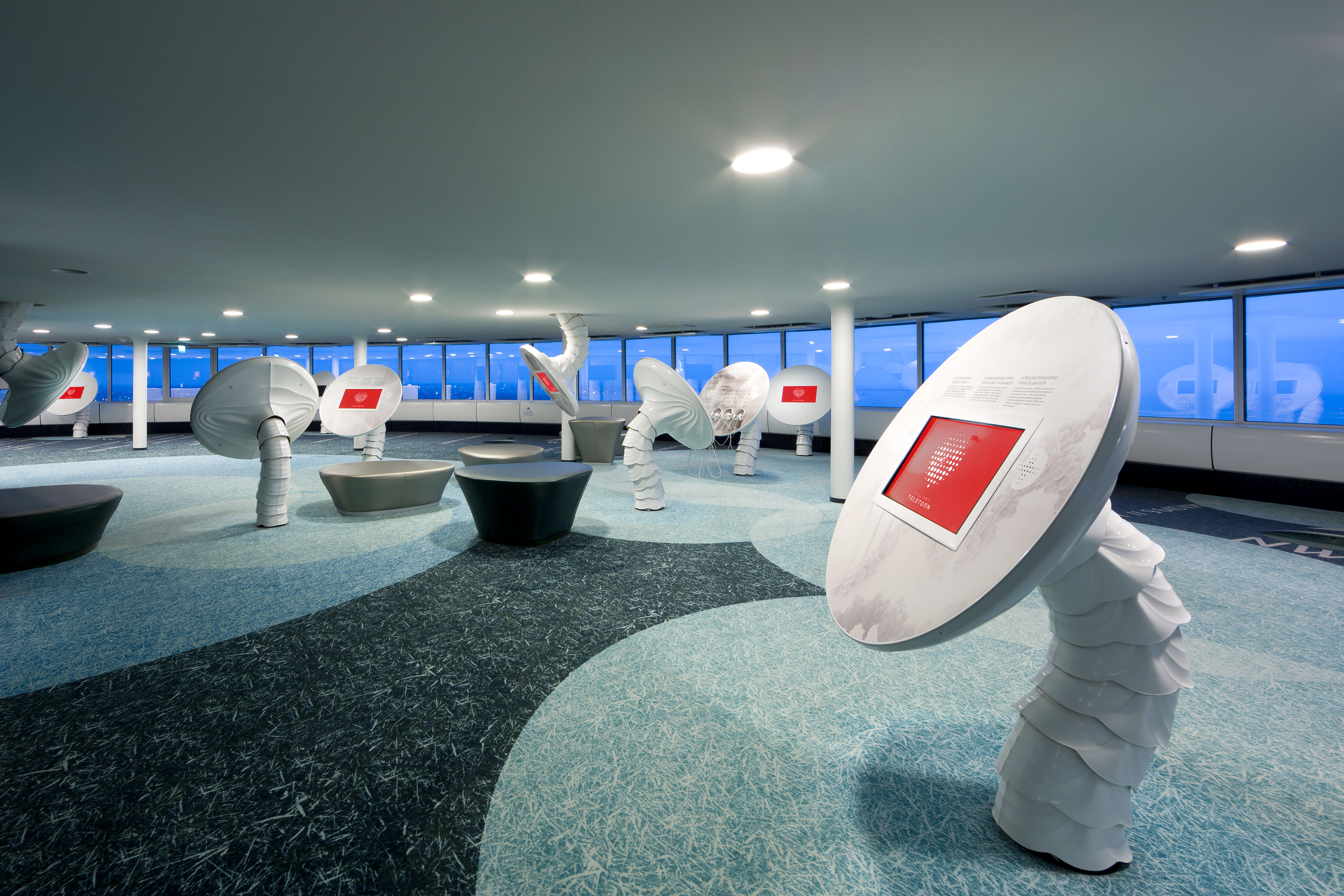 Futuristic exposition with robotic mushrooms