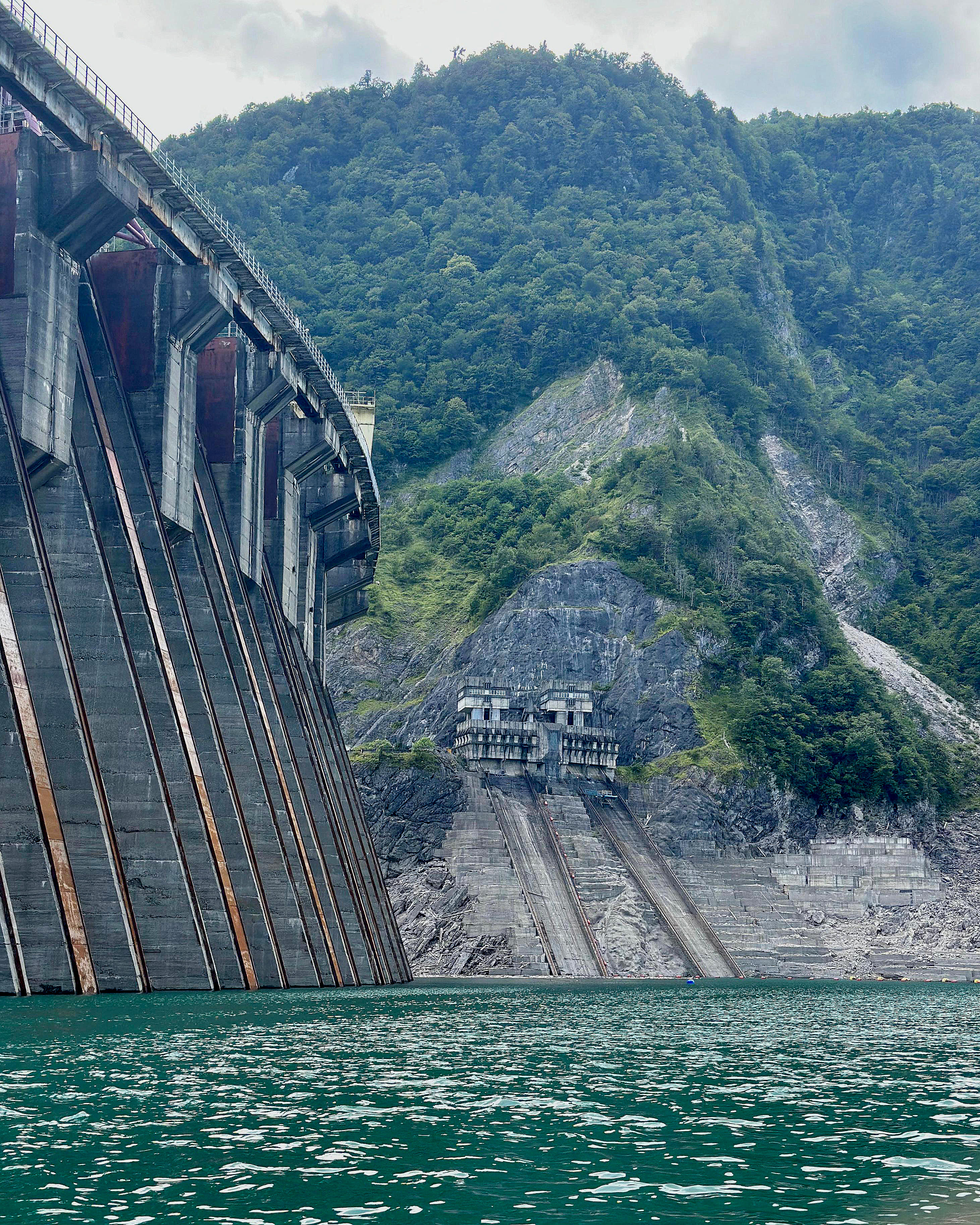 Behind the dam, at lower water