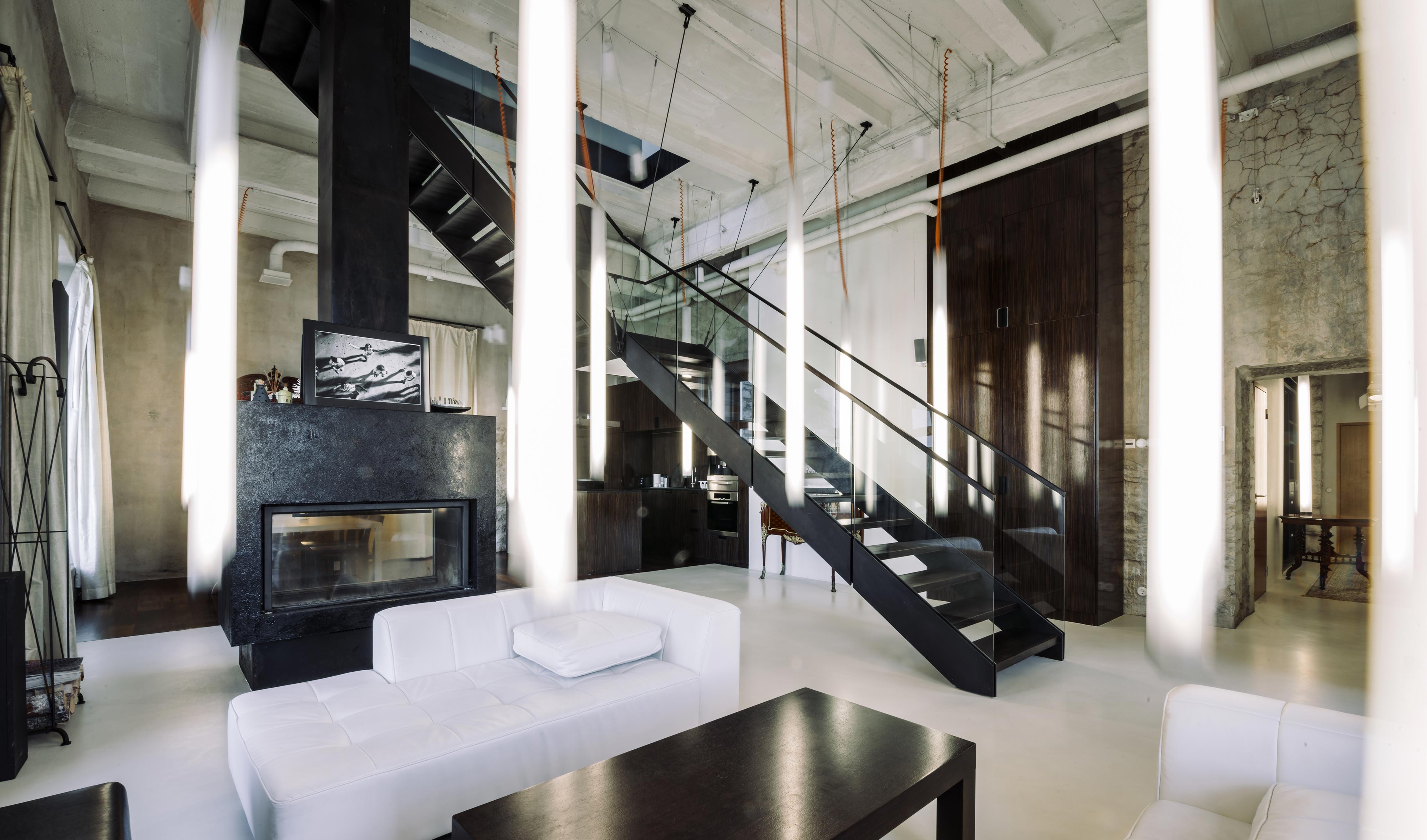 Loft apartment with moving light bamboo forest