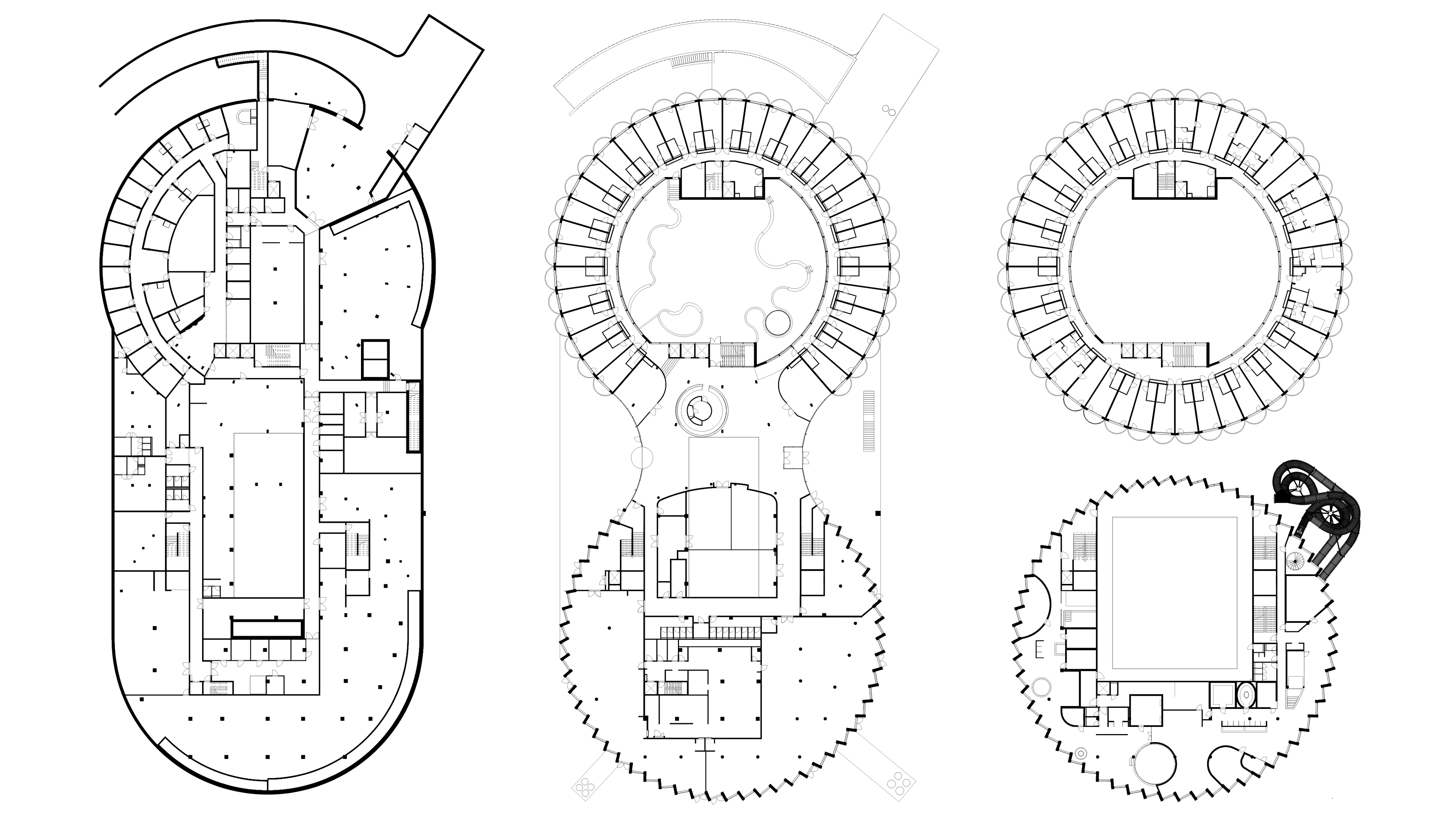 Ground, First and Second floor plans