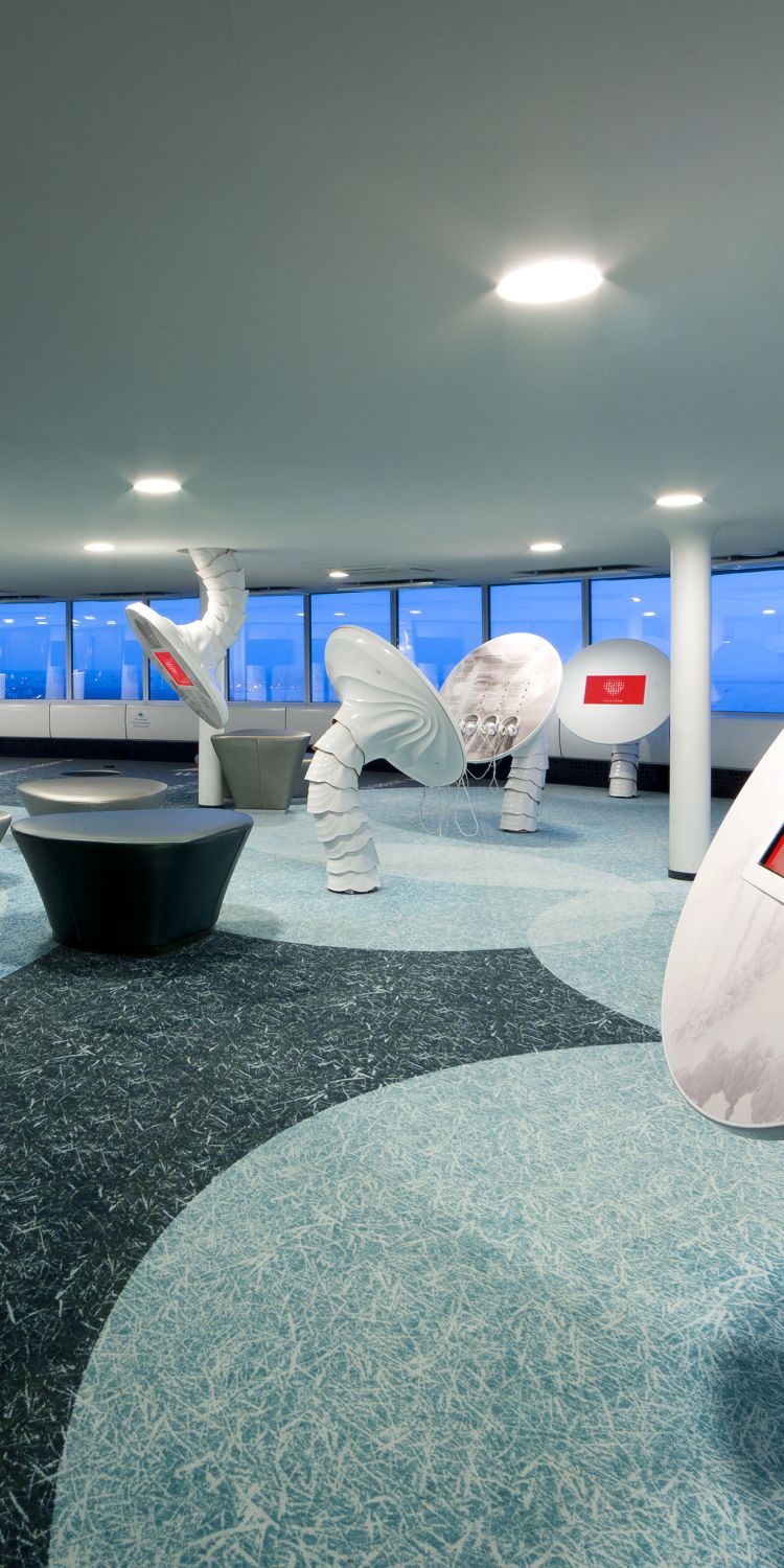 Futuristic exposition with robotic mushrooms